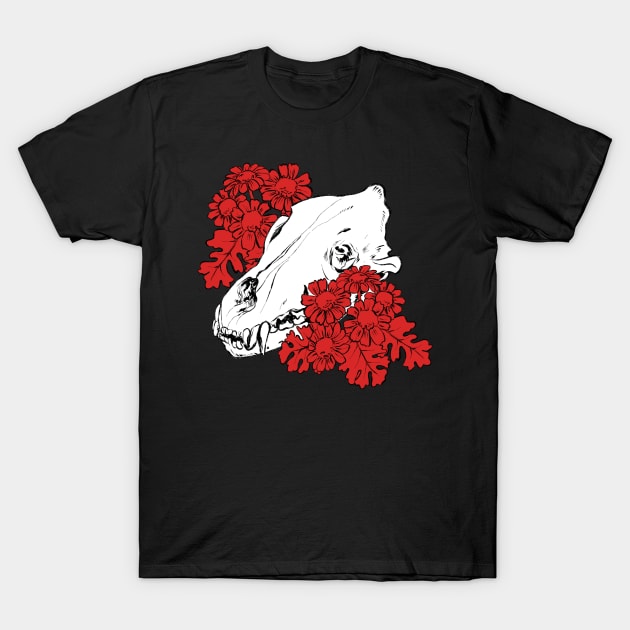 Wolf skull and flower T-Shirt by Le Cerf Noir